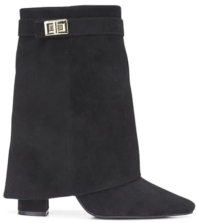 sole london LADIES Women's Ankle Fold Over Buckle Fashion Zip Pointed Block Heel Boots – Stylish Ruched Design – Comfortable Mid-Block Heel – Faux Leather & Faux Suede_SUEDE 4