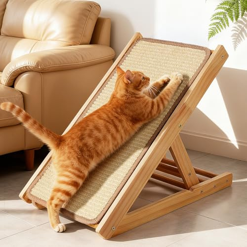 Griffoir pour chat - Réglable et pliable - 50 x 28,5 cm - En bois solide - Jouet à gratter pour protéger les meubles