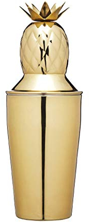 BarCraft BCCSPAPL Pineapple Cocktail Shaker with Recipe, Stainless Steel, 325 ml, Brass-Effect