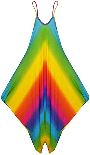 WearAll Women's Lagenlook Strappy Baggy Harem Jumpsuit Dress Top Playsuit Cami - Rainbow - One Size