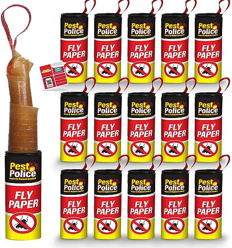 SOL 16pk Fly Paper, Hanging Sticky Strip Rolls for Indoor or Outdoor Traps, Effective for Plants or Fruit Flies, Flypaper Tape Catcher, Strong Adhesive, Ideal for Home Pest Control