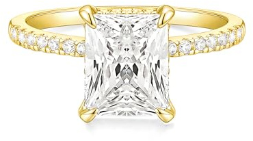TIGRADE 4CT Engagement Ring for Women Radiant Cut Cubic Zirconia Wedding Band CZ Promise Anniversary Ring Size 3-13, Gold, Size 8