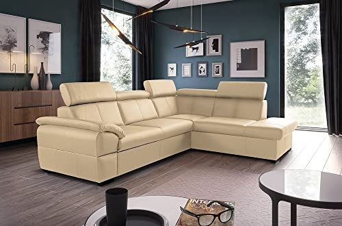 VENESETTI Canapé d'angle Convertible en Cuir Italien de Luxe 5/6 Places Tony, avec Coffre, Beige, Angle Droit