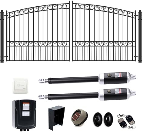 ALEKO 14x6 Paris Dual Swing Driveway Gate with Opener Kit, Anti-Rust Galvanized Steel, Outdoor Security Fence - DG14PARD