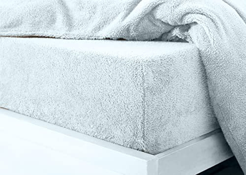HOMES-LINEN Teddy Fitted Sheet Extra Deep 30cm Deep Fitted Bed Sheet Soft Cosy Warm Teddy Bed Sheet (Duck Egg, Double)