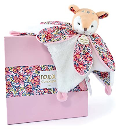 DOUDOU ET COMPAGNIE - BOH'AIME - Doudou Faon Blanc avec Pétales - Boite Cadeau - 27 Cm - Idée Cadeau de Naissance Fille et Garçon - Garantie Doudou Perdu - DC4021
