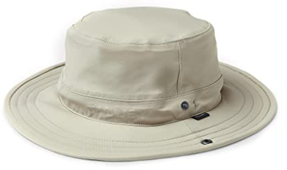 Tilley Rain Hat, UPF 50+ Sun Protection, Wind Resistant & Breathable, Hidden Crown Pocket, Adjustable Fit, Travel Ready, Stone, Large
