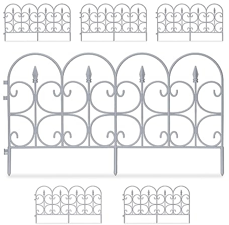 Relaxdays Recinzione per Aiuole, Set da 6 Bordature Prato, HxL 38x68,5 cm, Bordi Decorativi Giardino, Plastica, Grigio