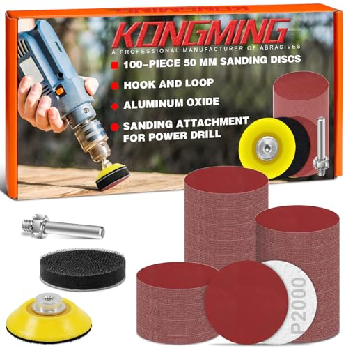 KONGMING Dischi Abrasivi 50mm 100 Pezzi Carta Abrasiva Grana 2000 per Attacco per la levigatura del Trapano