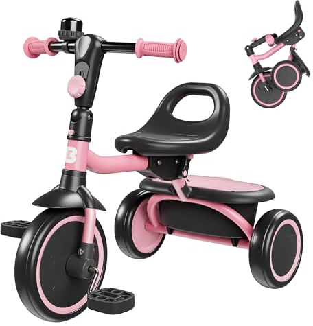 besrey Toddler Tricycle with Bell, Kids Tricycle Age 18 Months to 5 Years, Kids Trike, Toddler Bike for 2-4 Year Olds, Baby Bike, Gifts & Toys for Boys & Girls, Pink