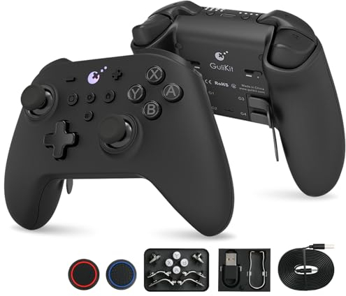 No Drift Stick GuliKit KK3 Max Bluetooth Controller, Kingkong 3 Max Wireless Controller für Switch/Switch OLED, Hall Effekt Joystick/Auslöser, Maglev/Rotor/HD-Vibration, Hyperlink Adapter (Schwarz)