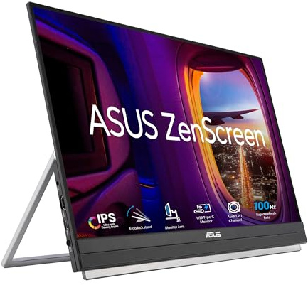 ASUS ZenScreen 22 (21.5 Visible) 1080P Portable Monitor (MB229CF) – Full HD, IPS, 100Hz, USB-C PD 60W, Speaker, Carrying Handle, Kickstand, C Clamping Arm, Partition Hook