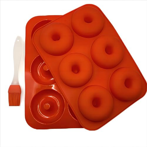 2 Stück Donut Silikonform Backformen Silikon mit Silikonbürste Lebensmittelecht, 7cm Donut Form Silikon Donutformen Donut Formen Silikonform Backen