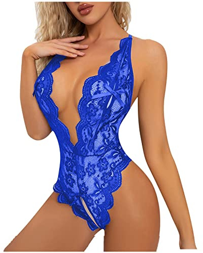 Générique Collant Sexy Femme Body Transparent Femme Lingerie Sexy Femme Coquine Hot Luxe Sexy Femme Body Grande Taille Femme Tenu Sexy Lingerie Ouverte Très, Bleu, 3XL