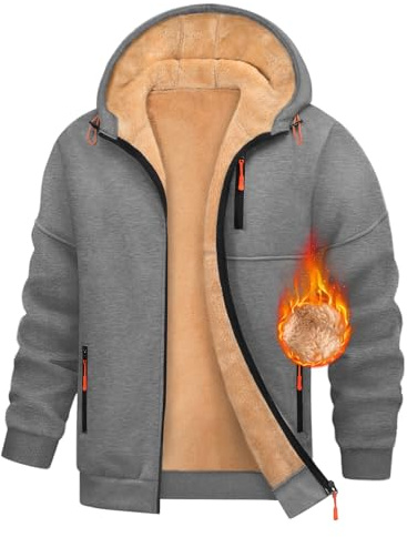 Nadeer Sudaderas con Capucha Hombre Invierno Chaqueta Forro Polar con Cremallera Fleece Hoodie con Bolsillo Ropa de Abrigo Tops(Gris Oscuro,M)