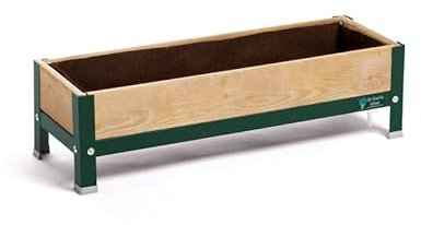 MI HUERTO URBAN Jardinera Elevada Madera con Bandeja Recoge Aguas | Estructura Metálica | Mesa Cultivar Plantas Terraza Jardín Balcón Exterior | Verde | HUERTO BAJO - 90x30x26 cm