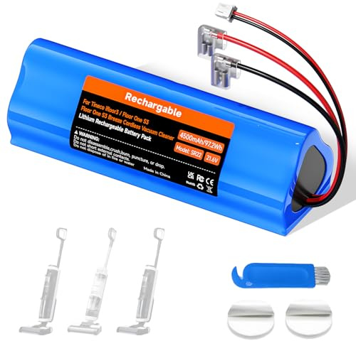 4500mAh/21,6V Nass-Trockensauger Akku für Tineco Floor ONE S3, Floor ONE S3 Breeze Cordless Wet Dry Vacuum Cleaner Batterie Lange laufzeit (1 Akku + 1 Pinsel + 3M-Klebeband)