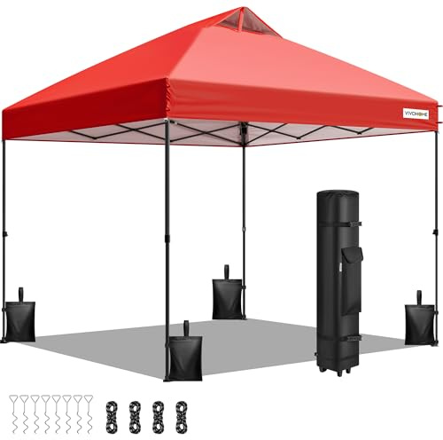 VIVOHOME 3x3m Carpa Plegable Pop Up Gazebo Altura Ajustable Toldo Impermeable con Ventilación 4 Bolsas de Arena Portátil 8-10 Personas para Jardín Plaza