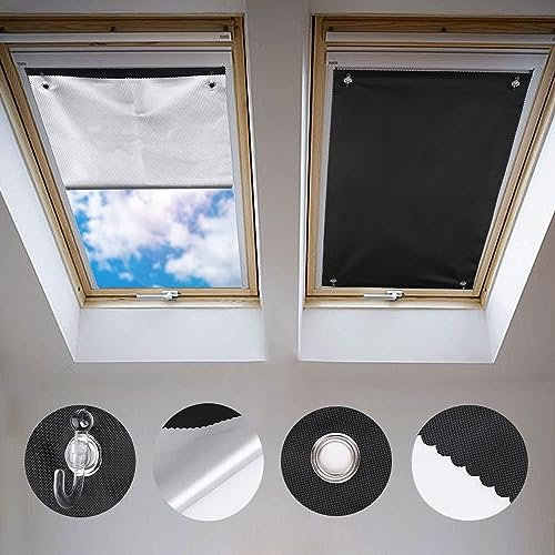 Johgee Dachfenster Rollo Thermo Sonnenschutz Silberbeschichtung Verdunkelungsrollo für Dachfenster GGU GGL GPU GPL GHU GHL GTU GTL GXU GXL (ohne Bohren mit Saugnäpfen,Größe 52x118cm)