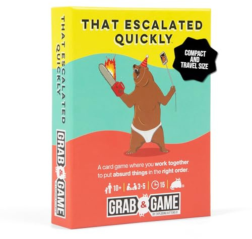 That Escalated Quickly: Grab and Game by Exploding Kittens- Compact Travel-Sized Card Game for 3-5 Players - Ages 10+ - 15 Minutes to Play - Party Game -Family Game Night, Adult and Teen Card Game