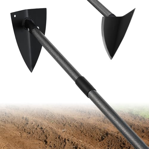 EUIJOIP Extra-Sharp Triangular Hoe - Heavy Duty Gardening & Construction Tool with 15-60 Adjustable Stainless Steel Pole, Detachable Design for Digging, Weeding, Trenching