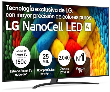 LG 86NANO81A6A - TV 86, 4K NanoCell, Smart TV, LED IA, WebOS 25, Procesador Potente e Inteligente, Super Upscaling, Dolby Digital Plus, Alexa/Google Assistant, Negro