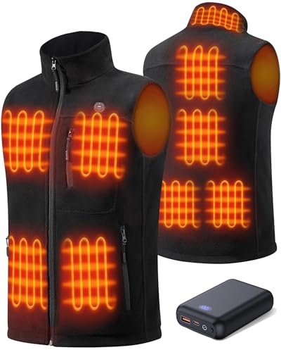 GOTOBI Chaleco térmico de forro polar para hombre con batería de 16000 mAh 7.4 V, 9 zonas de calefacción, chaleco térmico, sistema de calefacción ergonómico, calentador corporal de 7 temperaturas
