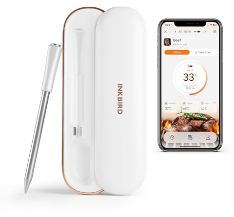 INKBIRD INT-11S-B Bluetooth köttermometer, multi-sensorer köttermometersond, ultrakompakt köttsond med temperaturlarm och uppskattning av matlagningstiden