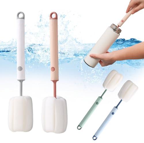 4 Piezas Cepillo para Limpiar Botellas, Cepillo Biberones, Limpiador Botellas Esponja con Mango Largo Suave para Colgar, para Tazas de Leche, Copas de Vino, Vasos, Jarra Termo