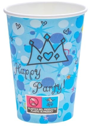 ECOPICNIC 1200 vasos de papel de 180 ml de diámetro 70 mm Happy Party diseño desechables vasos de papel azul tazas de café para llevar para café, té, bebidas calientes, oficina, gastronomía, catering