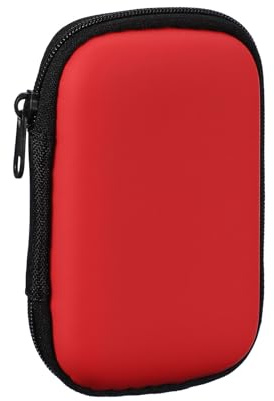 sourcing map Earphone Case,EVA Hard Shell Zipper Bags 4.53x3.15x1.38inch Portable Earbud Carrying Case Storage Bag for In-Ear Headphones USB Charging Cable, Red 80x35x115mm