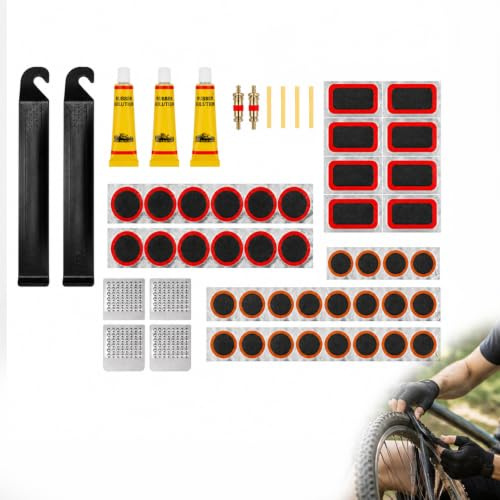 56 Pièces Kit Réparation Vélo, Kit Crevaison Vélos avec Rustines, Kits de Réparations Pneu Vélos Léger Portable, Multifonction Vélo Réparation Outil, Kits Réparations de Crevaison Auto Adhésif