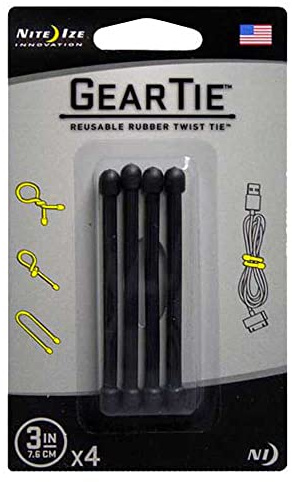 Nite Ize GT3-4PK-01 Gear Reusable Rubber Twist Tie, 3 - 4-Pack, Black, 4 Count