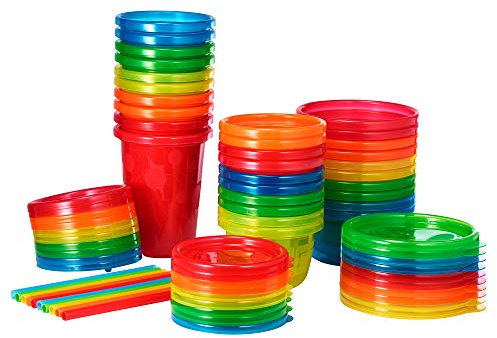 The First Years Take & Toss Spill Proof Party Pack - Rainbow Party Pack - Toddler Straw Cups, Kids Bowls, and Snack Cups - Ages 18 Months and Up - 30 Count