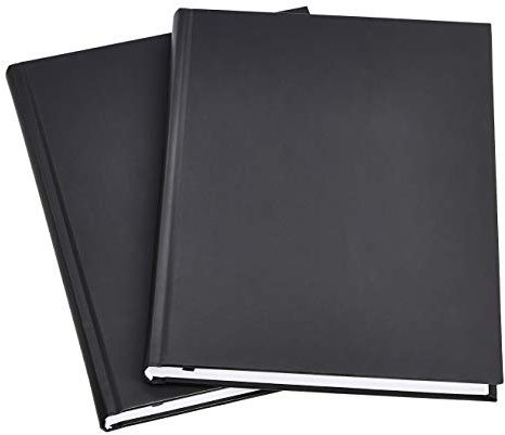 Amazon Basics Professional Hardcover Writing Journal for Journaling and Note Taking, Sturdy, Perforated Pages, 10.5 x 7.5 inches, Black, 2-Pack