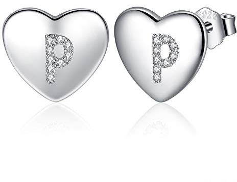 Jrêveinfini Hjärta bokstav AZ örhängen för kvinnor, 925 sterlingsilver initialörhängen för flickor med kubisk zirkonia, hjärta alfabet örhängen e sterlingsilver, colore: 💕letter P, cod. JRE06-P