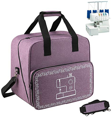 Coopay Overlocker Bag Carry Case, Overlocker Machine Protective Case with Shoulder Strap and Compartments for Power Cable and Thread, Travel Storage Bag, Large, Waterproof, 15*14*11.4 inches, Purple
