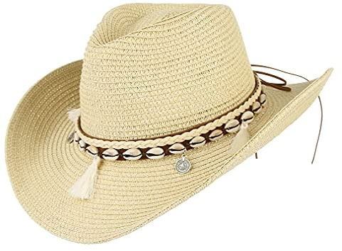 EOZY Cowboyhut Strohhut Damen Sonnenhut Sommer Strandhut Westernhut Panama Hut M Beige