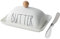 Farmhouse Decorative Kitchen Countertop Porcelain Butter & Cream Cheese Dish with Lid,Butter Keeper with Cover for East West Coast Butter,White