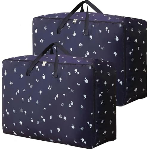 2 Pcs 105L Large Moving Bag Heavy Duty Storage Bag with Zips Moving Box with Lid for for Home, College Dorm, Camping, Clothes Bedding Duvet Quilt Blankets Toys