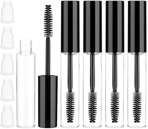 Lot de 5 bouteilles de mascara vides 10 ml - Brosse à cils avec récipient rechargeable - Entonnoir transparent