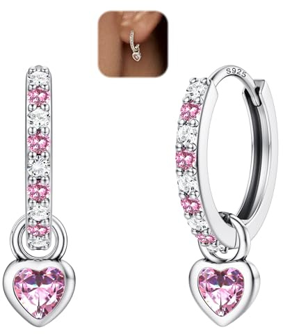 LOLIAS Pendientes Aro Plata para Mujer Colgante Corazón Aros Huggie Plata Ley 925 Livianos con Aretes Hipoalergénicos para Dormir con Corazón CZ Extraíble para Mujeres y Niñas