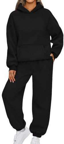 Saymany Damen Trainingsanzug Set Jogger Tracksuits Einfarbig Loungewear Set Sportanzug Weich Zweiteiler Outfit Jogginganzug Damen Lässig Sportkleidung Frauen Set Angebote(3-Black,3XL)