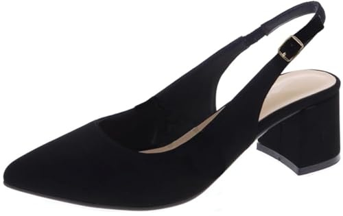 TruFox Women's Pointed Toe Block Heel Pumps Slingback Chunky Low Mid Kitten Heel Slip On - Black, 9