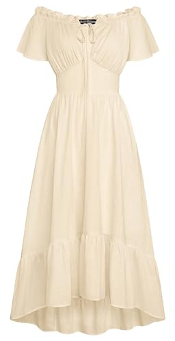 SCARLET DARKNESS Women Medival Corset Dress Off Shoulder High Waist Long A Line Milkmaid Dress Apricot L