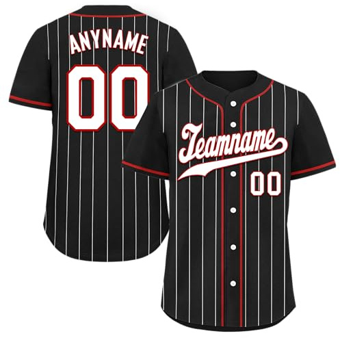 AWSOLE Custom Pinstripe Baseball Jersey – Retro 90s Hip Hop Personalized Button-Up Shirt for Men Women Youth Sports Streetwear