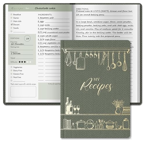 BIROYAL Blank Recipe Book for Own Recipes - Personalised Recipe Journal for 100 Recipes - A5 Recipe Journal to Write Your Own Recipe Book - 224 Pages Empty Cookbook for Family & Cooking Lover