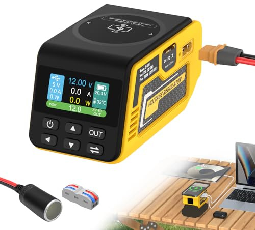 Kzreect 300W Adjustable 2-30V Voltage Regulator Compatible with Dewalt 20V | 300W XT60 Output, 140W USB-C PD3.1, LCD Display & 15W Wireless Charging (Battery Not Included)