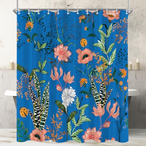 Lerores Duschvorhang 120x200 cm Boho Blau, Beschwerter Saum Antischimmel Textil, Wasserabweisend, Waschbar Polyester Badevorhänge mit 8 Ösen und Duschvorhangringen für Badezimmer, Badewanne