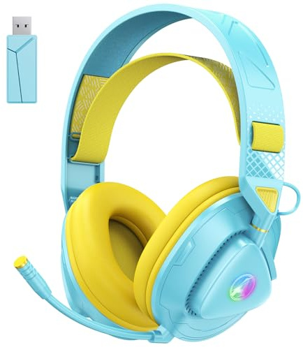 Awinnasey PH3 Wireless Gaming Headset for PS5, PS4,PC,Bluetooth Headphones with 50 Hours Battery, Gaming Headset with Noise-Cancelling Mic,RGB Light,Light Yellow